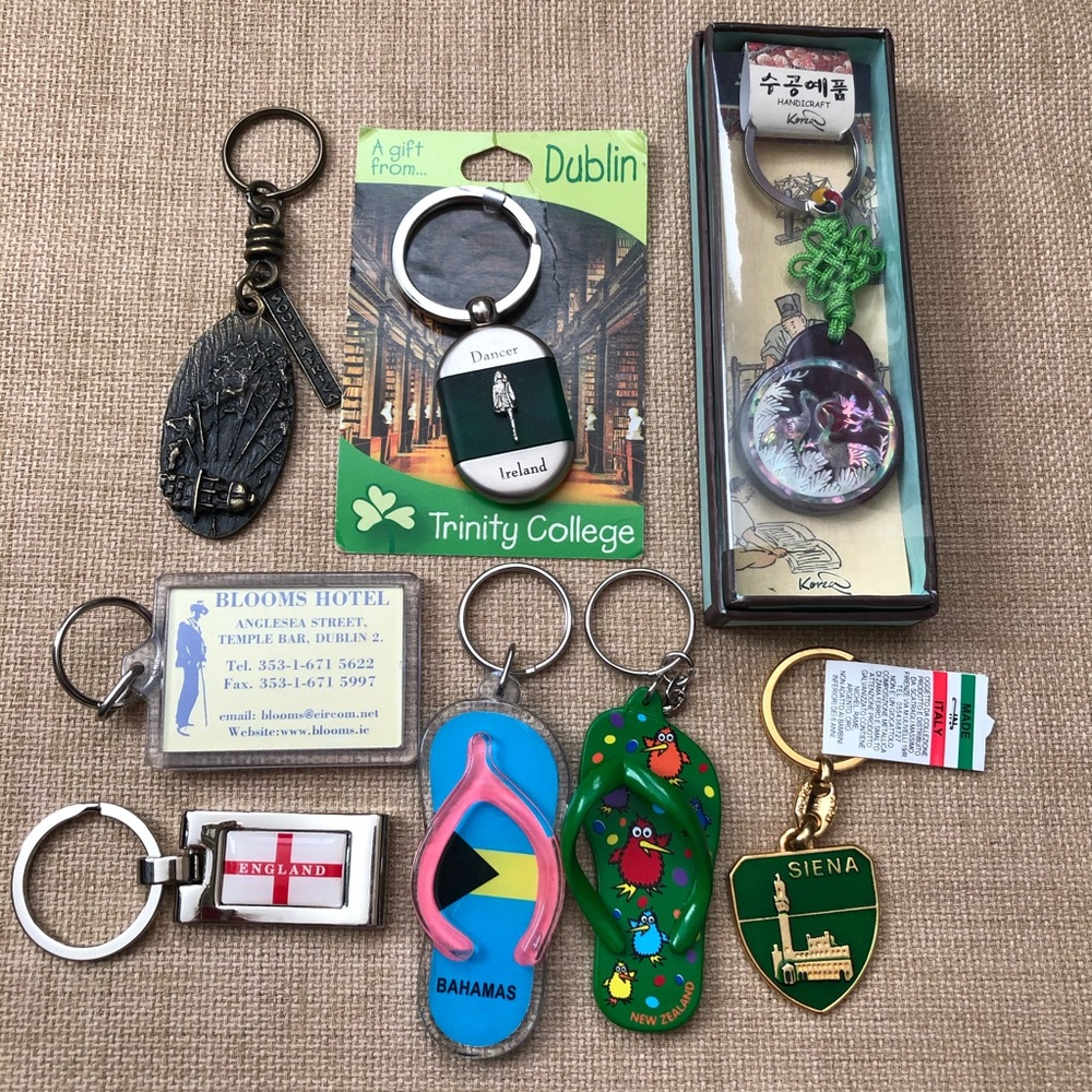 Set of 8 Foreign Destination Keychains